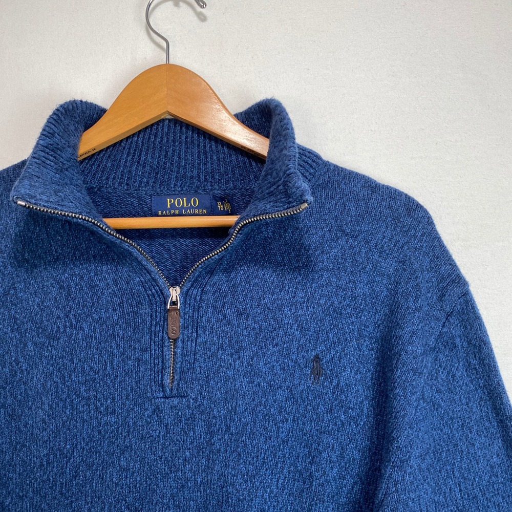 Polo‎ Ralph Lauren Mens XL Quarter Zip Sweater Blue Heather Knit Pony  Pullover